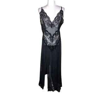 Unbranded Black Lace Mesh Long Nightgown Lingerie Sheer Plus Size 4XL Sleepwear